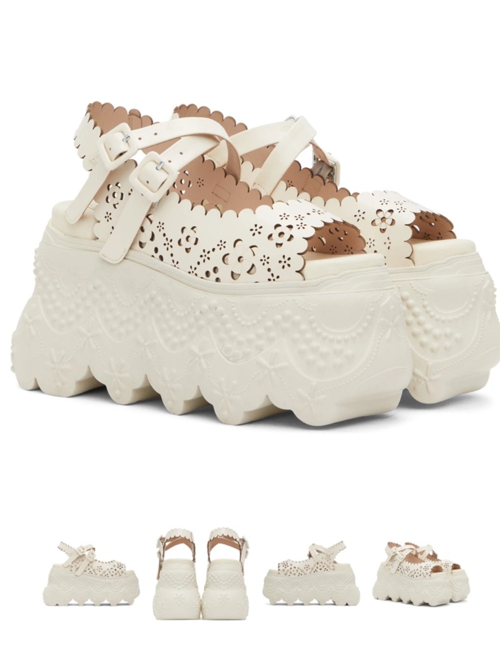 Simone Rocha Off-White Lace Tracker Platform Sandals- Rare Find!